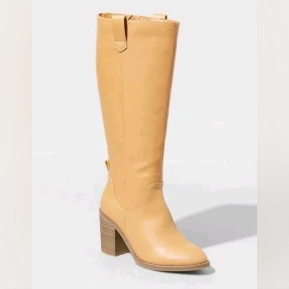 Knee High Block Heel Tan Riding Boots - Davina by Universal Thread